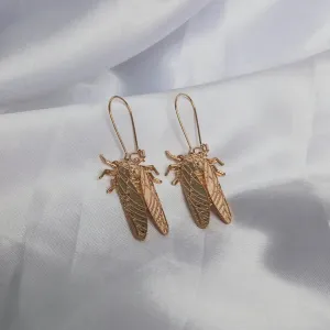 Gold Insect Drop Earrings -  Bug Earrings, Insect Jewellery, High Polished, Hanging Jewellery, Gold Accessories,Gold Jewellery,Gold Earrings