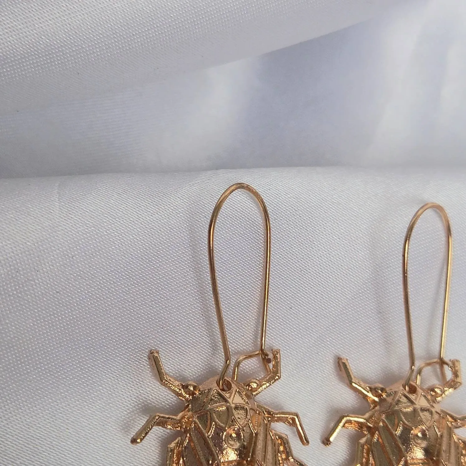 Gold Insect Drop Earrings -  Bug Earrings, Insect Jewellery, High Polished, Hanging Jewellery, Gold Accessories,Gold Jewellery,Gold Earrings