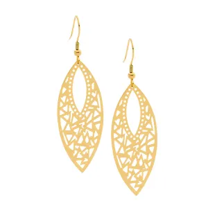 Gold IP Plated Stainless Steel Filigree Leaf Drop Earrings SE171G