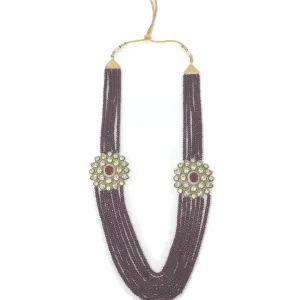 Gold Kundan Long Necklace with Ruby Colored Stones