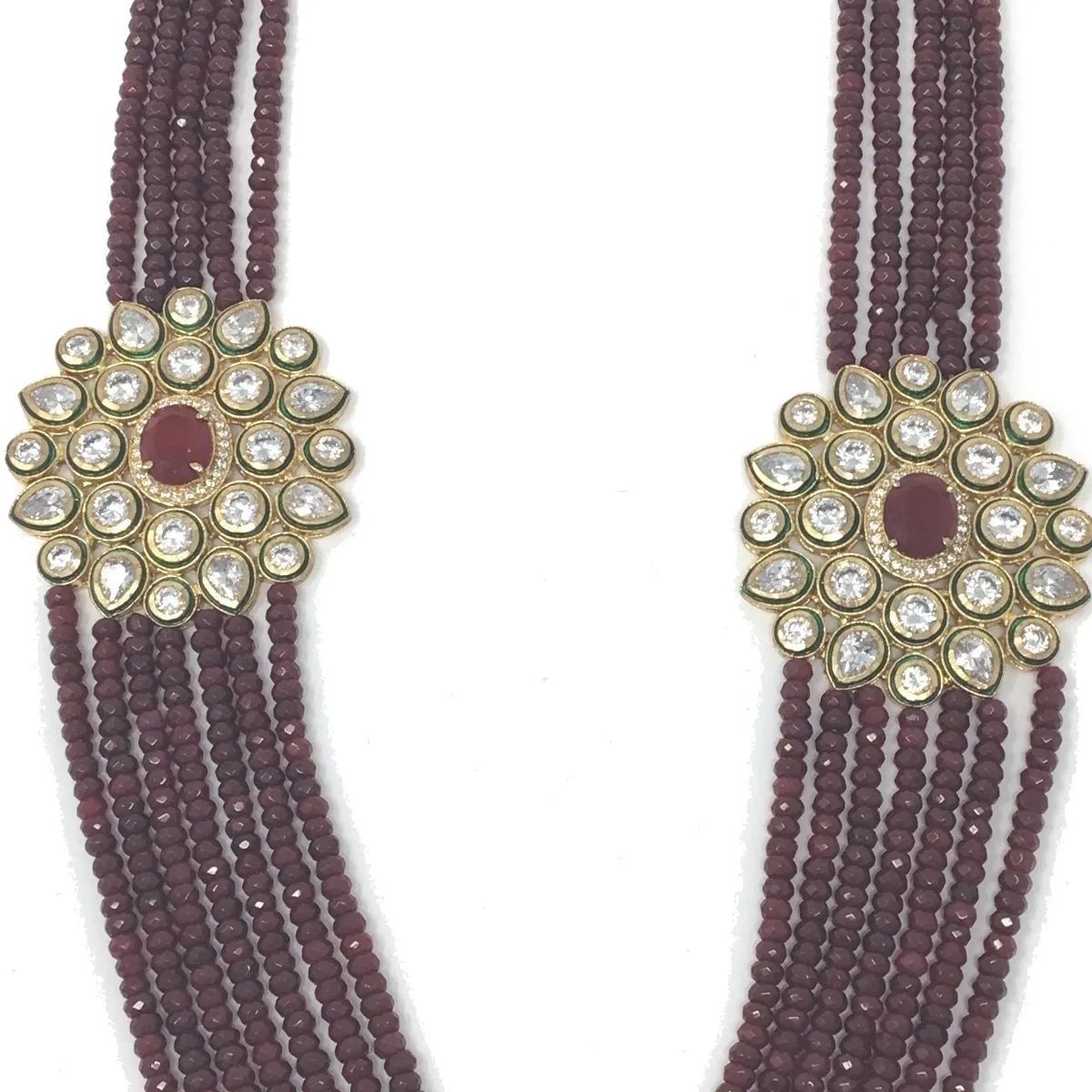 Gold Kundan Long Necklace with Ruby Colored Stones