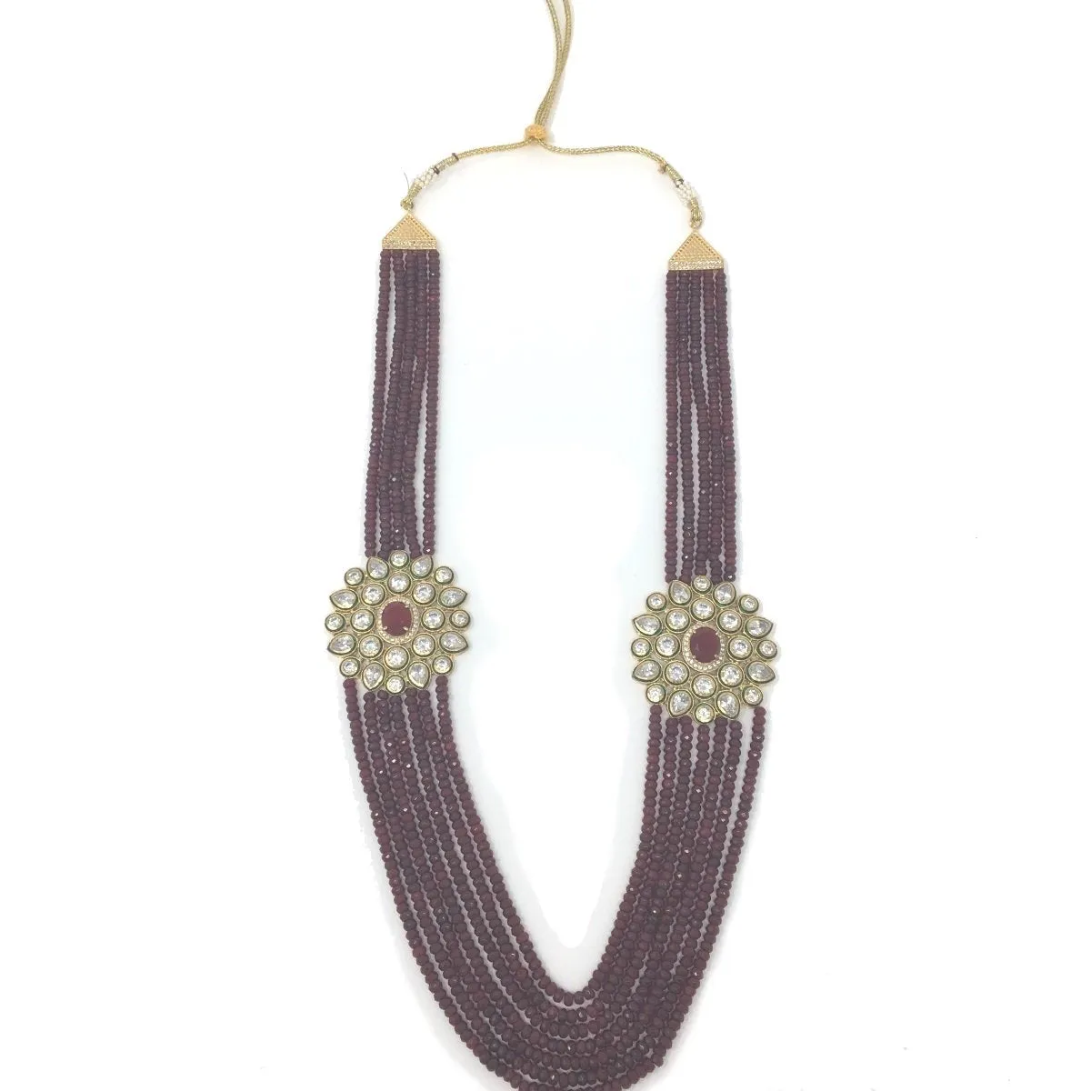 Gold Kundan Long Necklace with Ruby Colored Stones