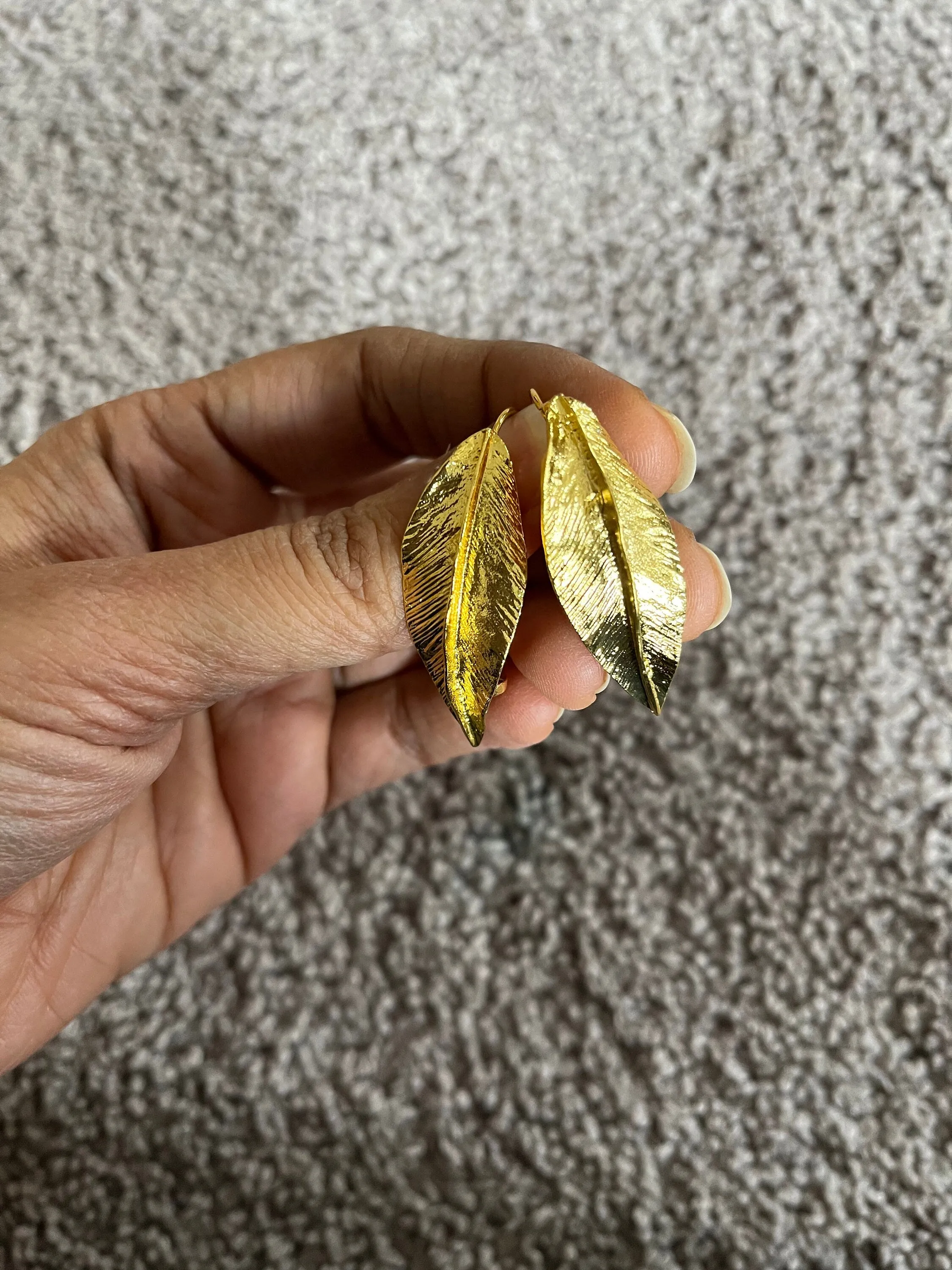 Gold leaf earrings ,gold statement earrings , gold chunky  retro , big gold earrings , bold gold earrings , gold boho earring bohemian