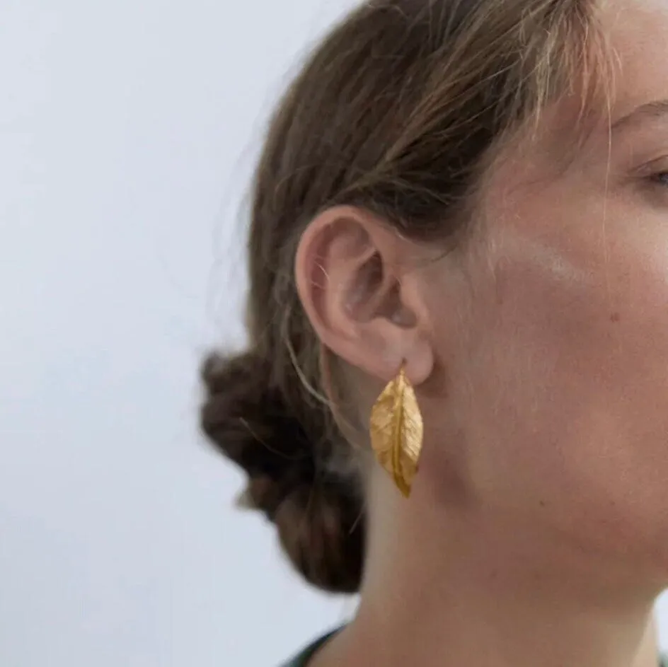 Gold leaf earrings ,gold statement earrings , gold chunky  retro , big gold earrings , bold gold earrings , gold boho earring bohemian