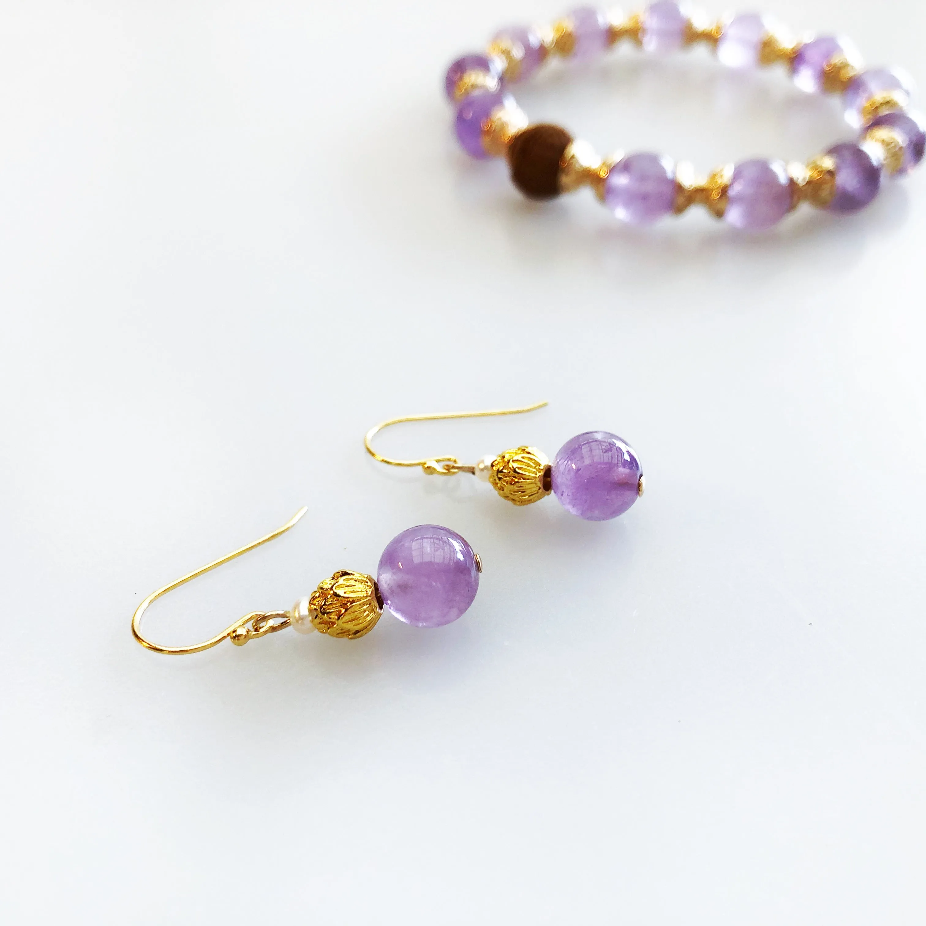 Gold Lotus Amethyst Earrings