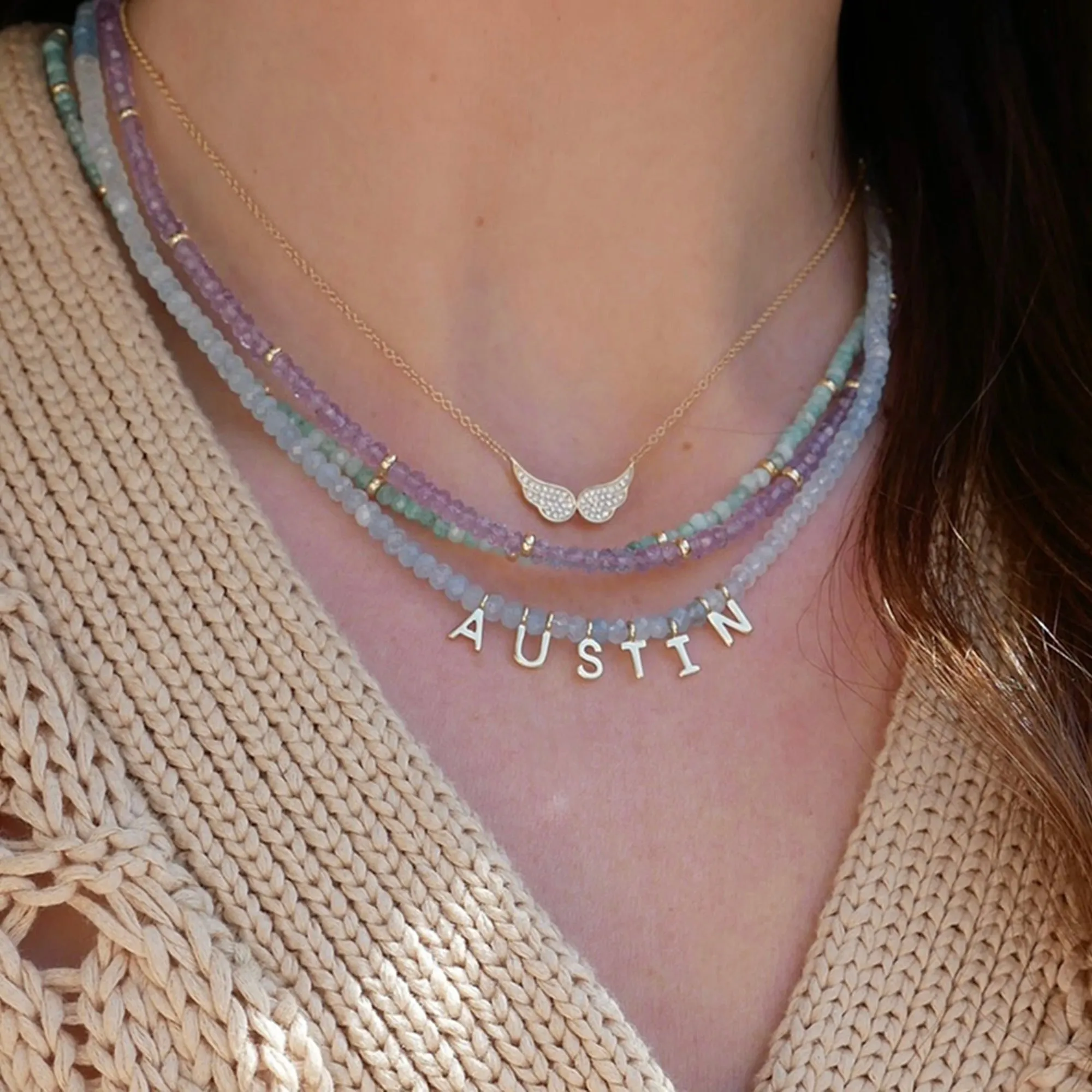 Gold Name Birthstone Necklace