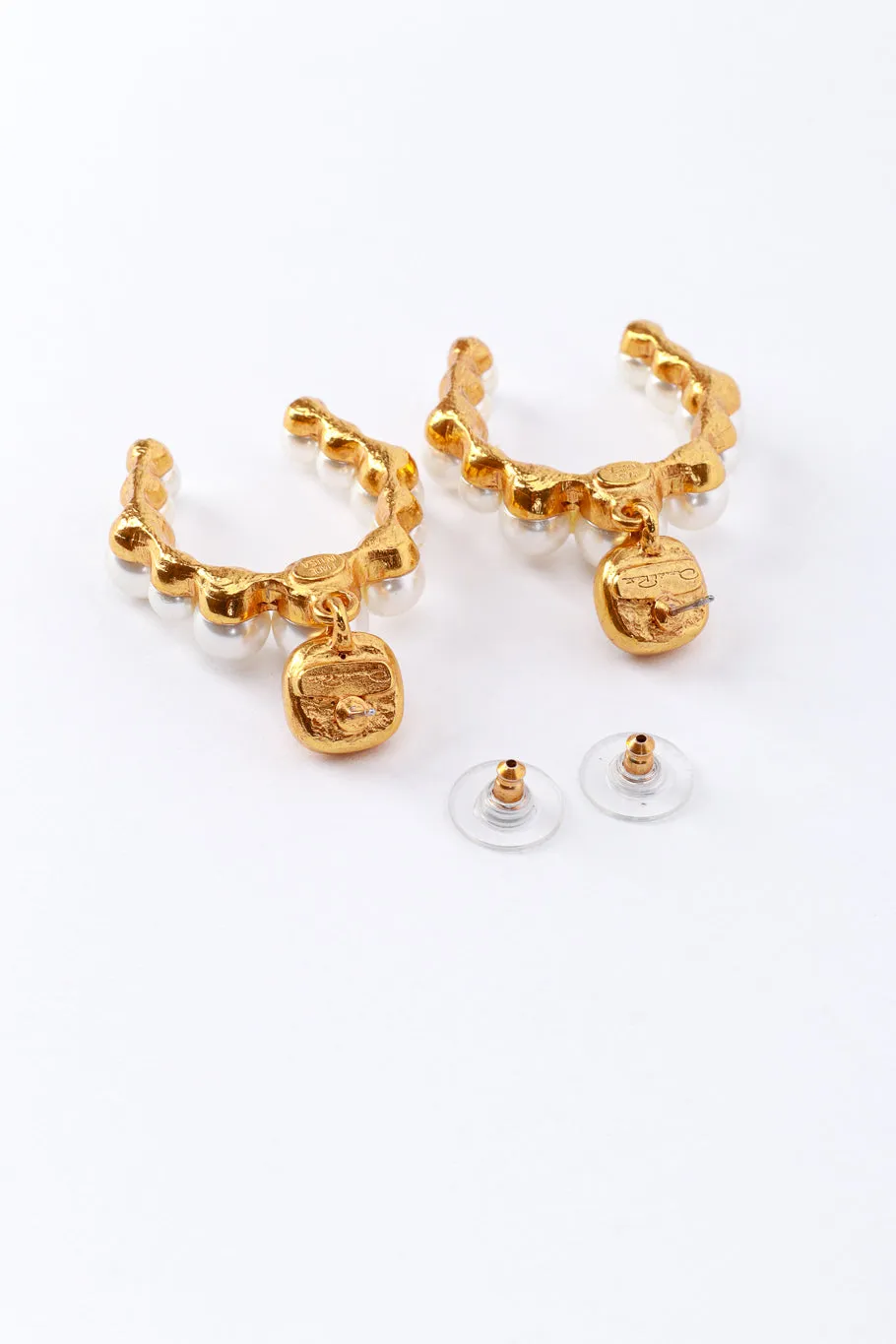 Gold Pearl Horseshoe Earrings