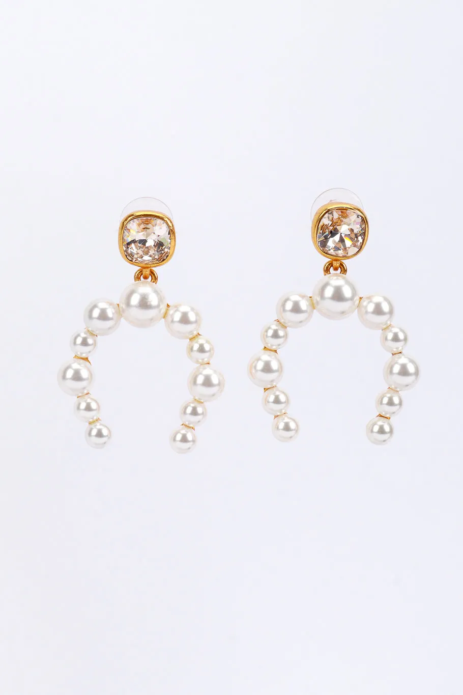 Gold Pearl Horseshoe Earrings