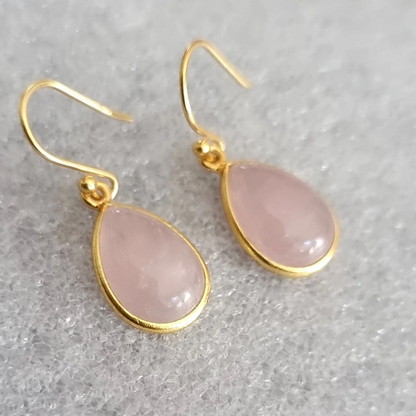Gold Plated 925 Silver Rose Quartz Earrings, E94RQ