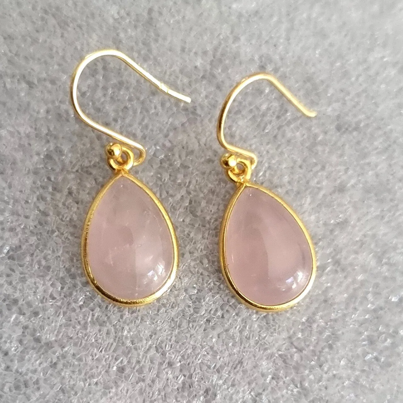 Gold Plated 925 Silver Rose Quartz Earrings, E94RQ