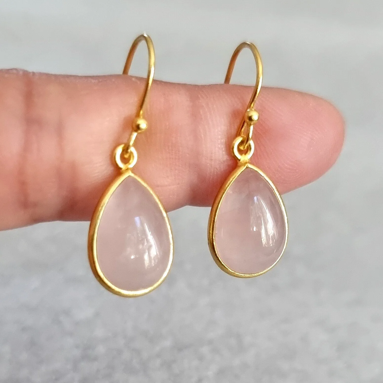 Gold Plated 925 Silver Rose Quartz Earrings, E94RQ