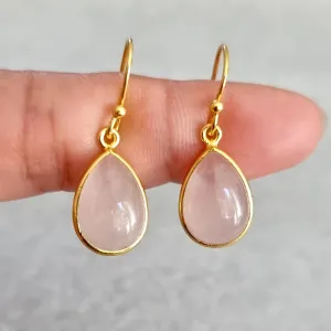 Gold Plated 925 Silver Rose Quartz Earrings, E94RQ