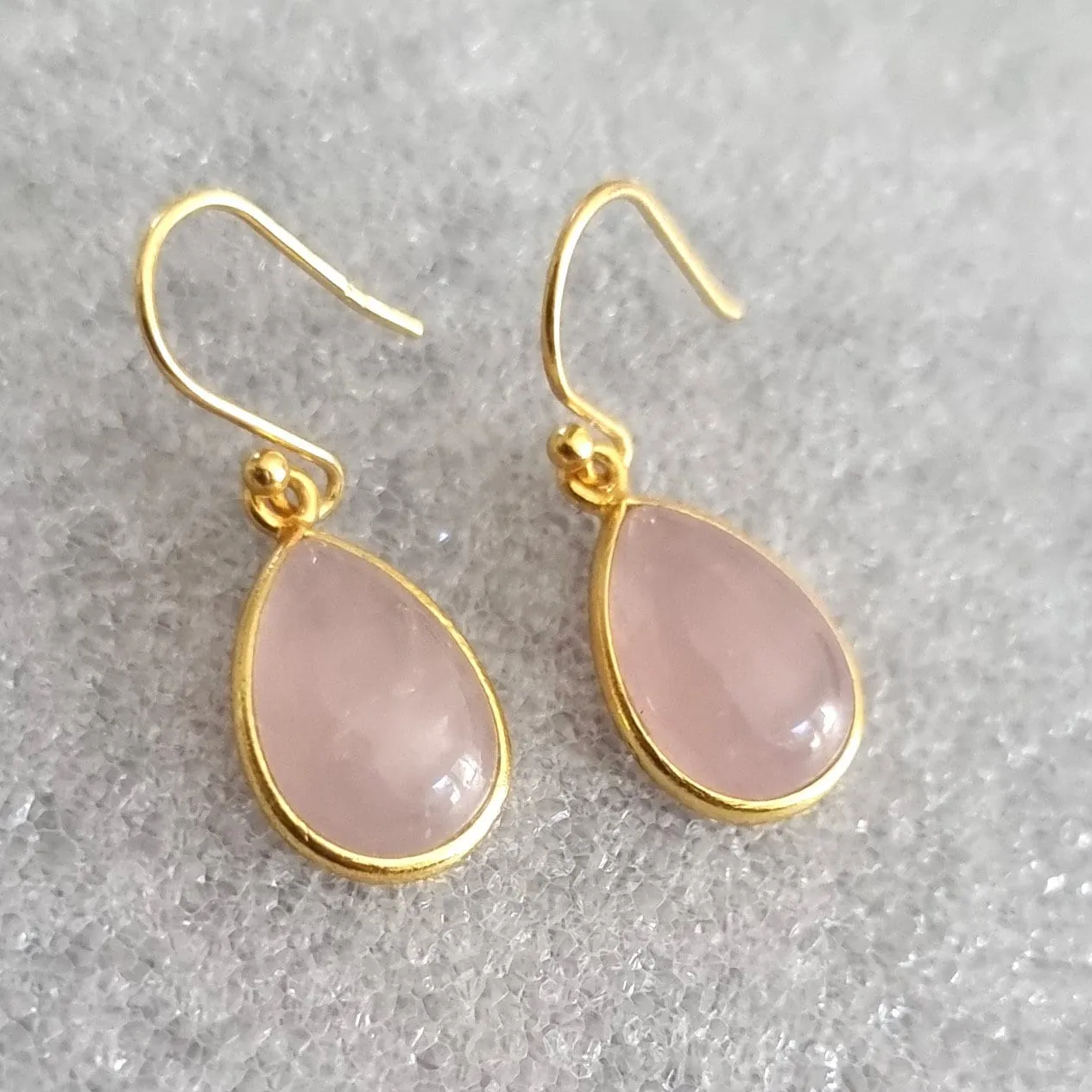 Gold Plated 925 Silver Rose Quartz Earrings, E94RQ