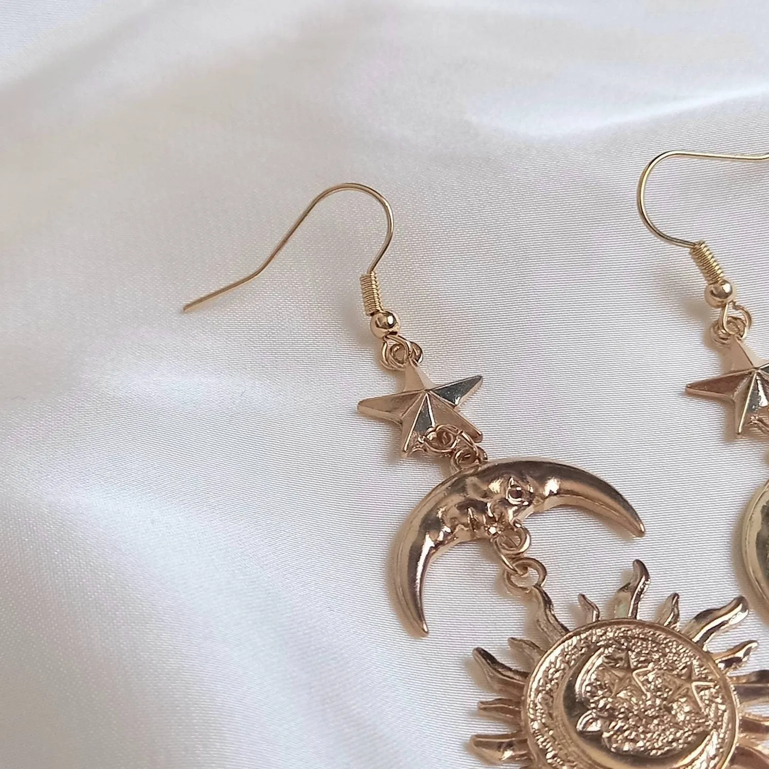 Gold Sun Moon Star Drop Earrings - Lightweight Drop Earrings, Gold Sun Earrings, Moon Earrings, Gold Star Earrings In The UK, Gold Jewellery