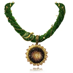 Gold Sunflower Necklace Suite with Color Diamonds