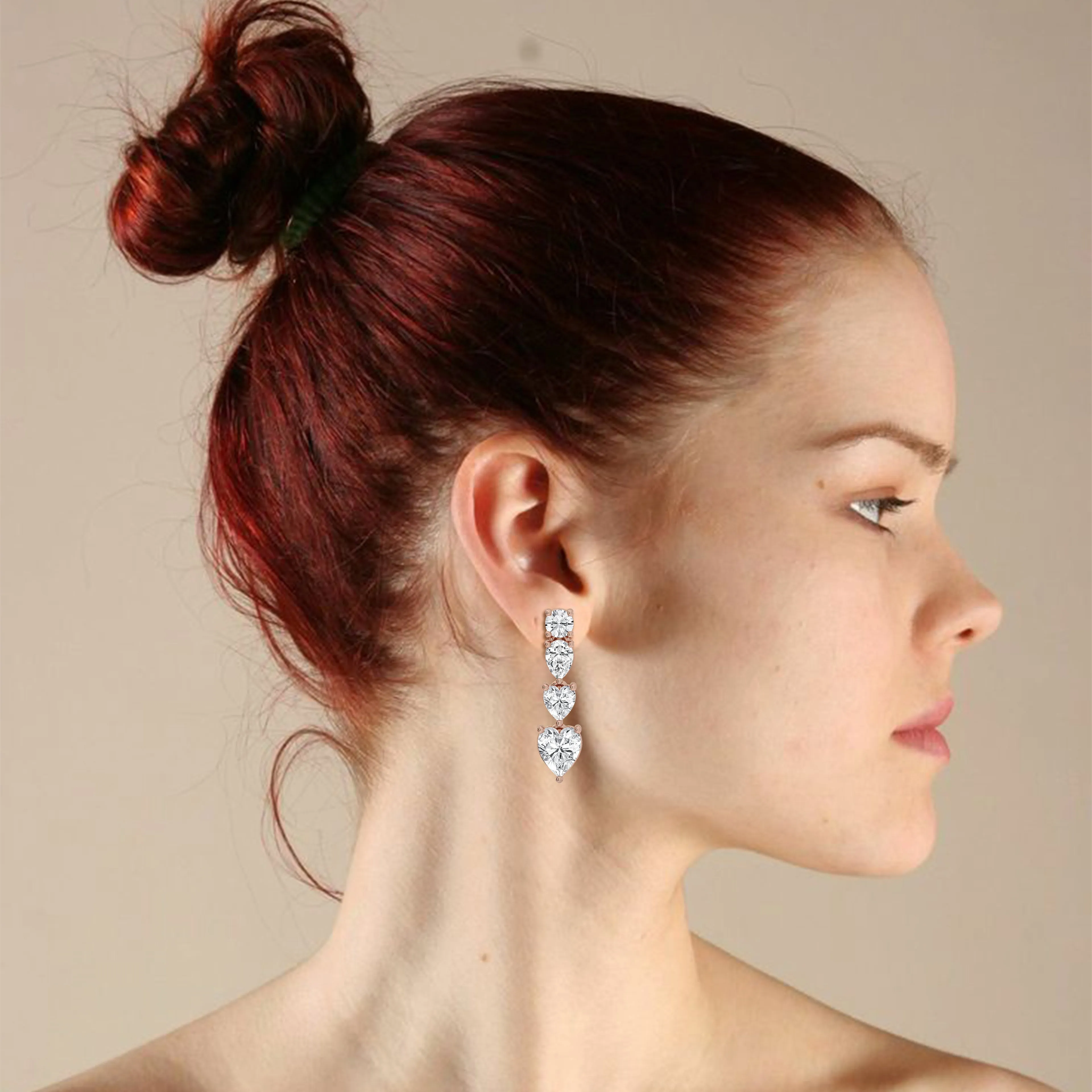 Graduated Heart & Round Drop Earrings