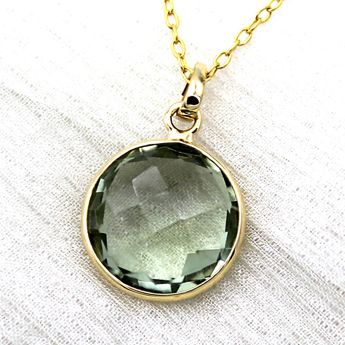 Green Amethyst Pendant Necklace 18k Solid Yellow Gold