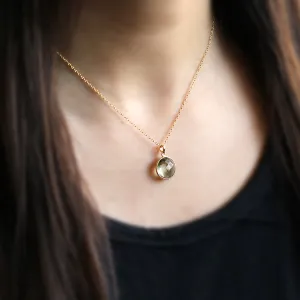 Green Amethyst Pendant Necklace 18k Solid Yellow Gold