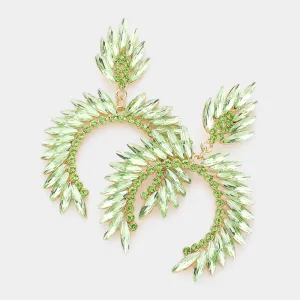 Green Crystal Cluster Curved Pageant Earrings | Dangle Earrings | 604459