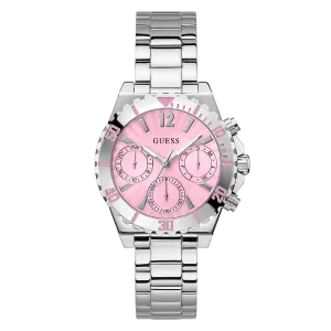 Guess Phoebe Silver Stainless Steel Pink Dial Chronograph Quartz Watch for Ladies - GW0696L1