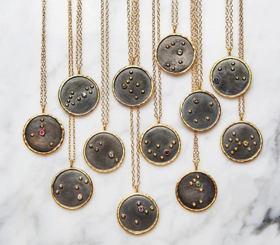 Gunmetal Zodiac Constellation Necklace 18"