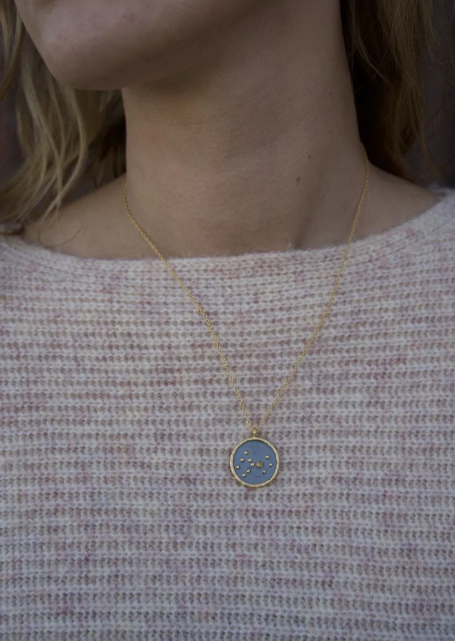 Gunmetal Zodiac Constellation Necklace 18"