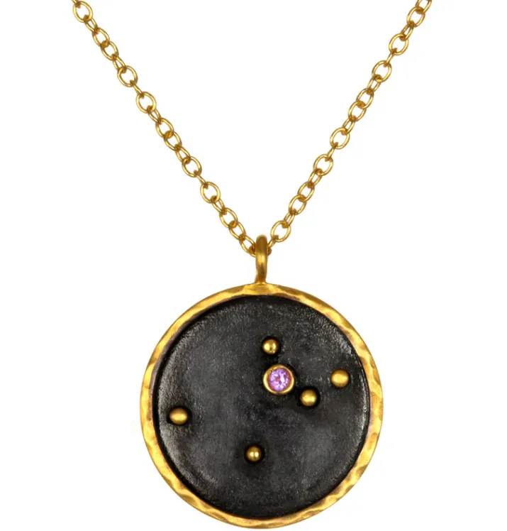Gunmetal Zodiac Constellation Necklace 18"