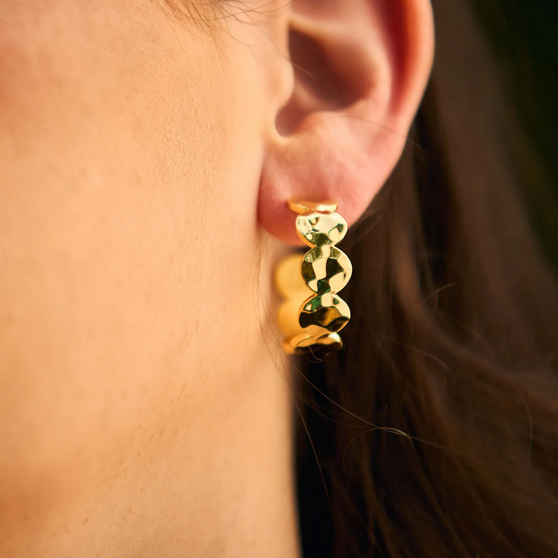 Hammered Gold 30mm Hoop Earrings