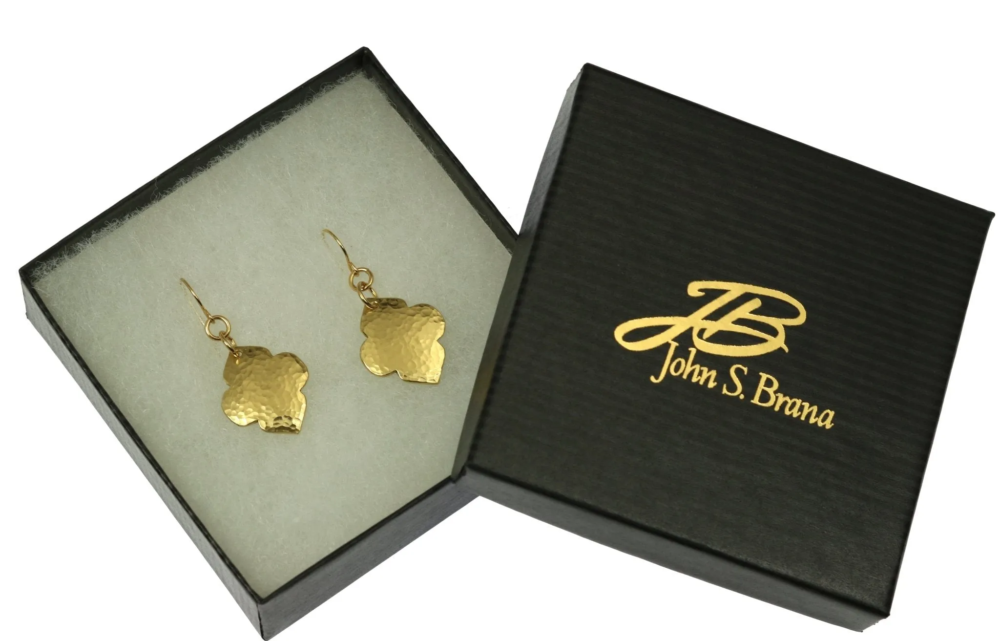 Hammered Nu Gold Quatrefoil Dangle Earrings