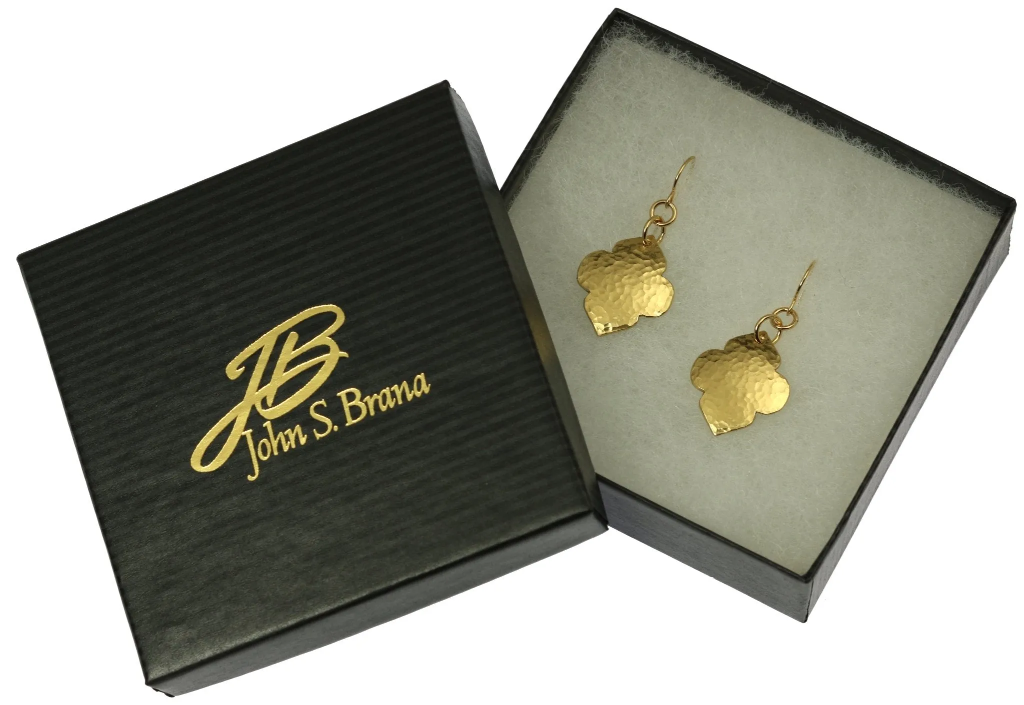 Hammered Nu Gold Quatrefoil Dangle Earrings