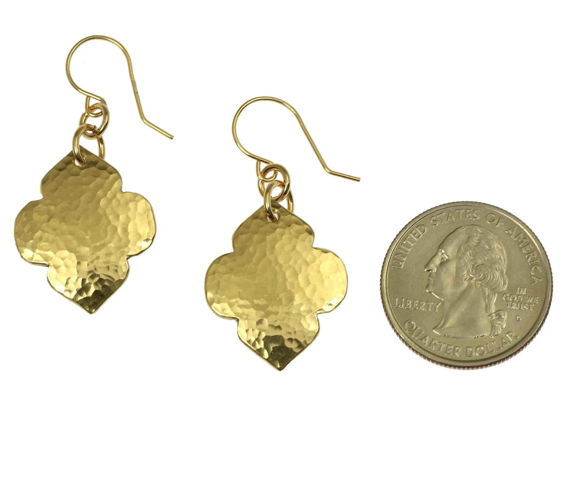 Hammered Nu Gold Quatrefoil Dangle Earrings