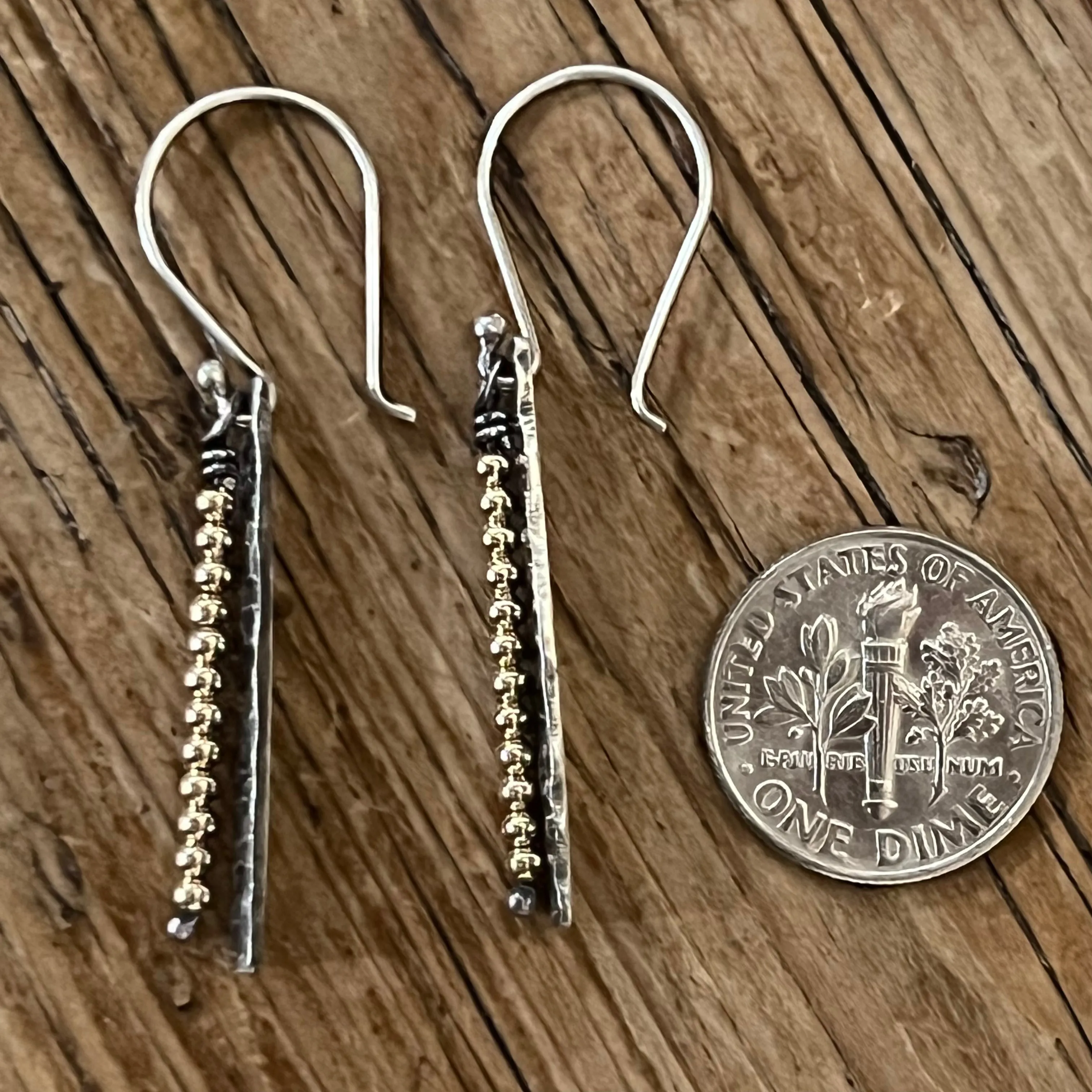 Hammered Sterling Silver Stacked 14K Earrings