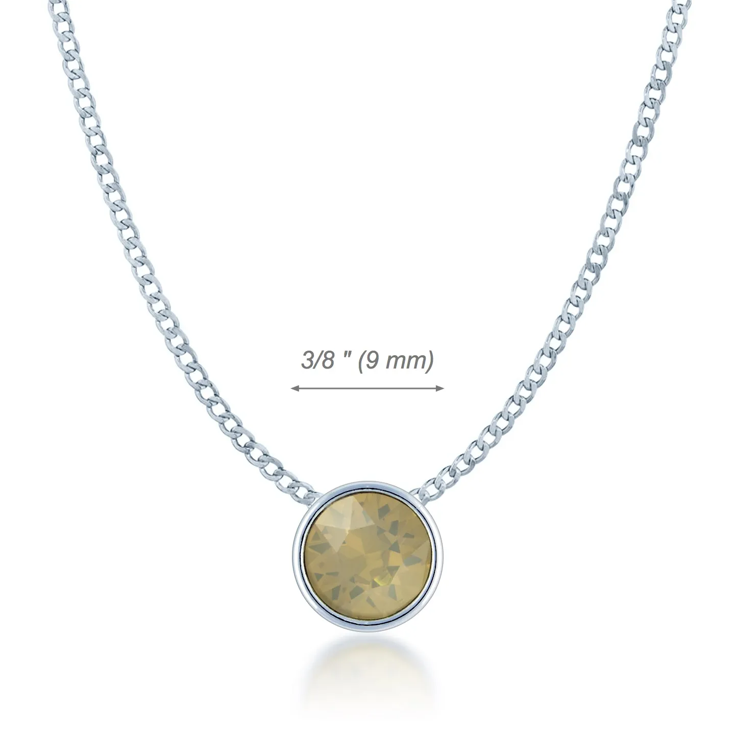 Harley Small Pendant Necklace with Beige Sand Round Opals from Swarovski Silver Toned Rhodium Plated
