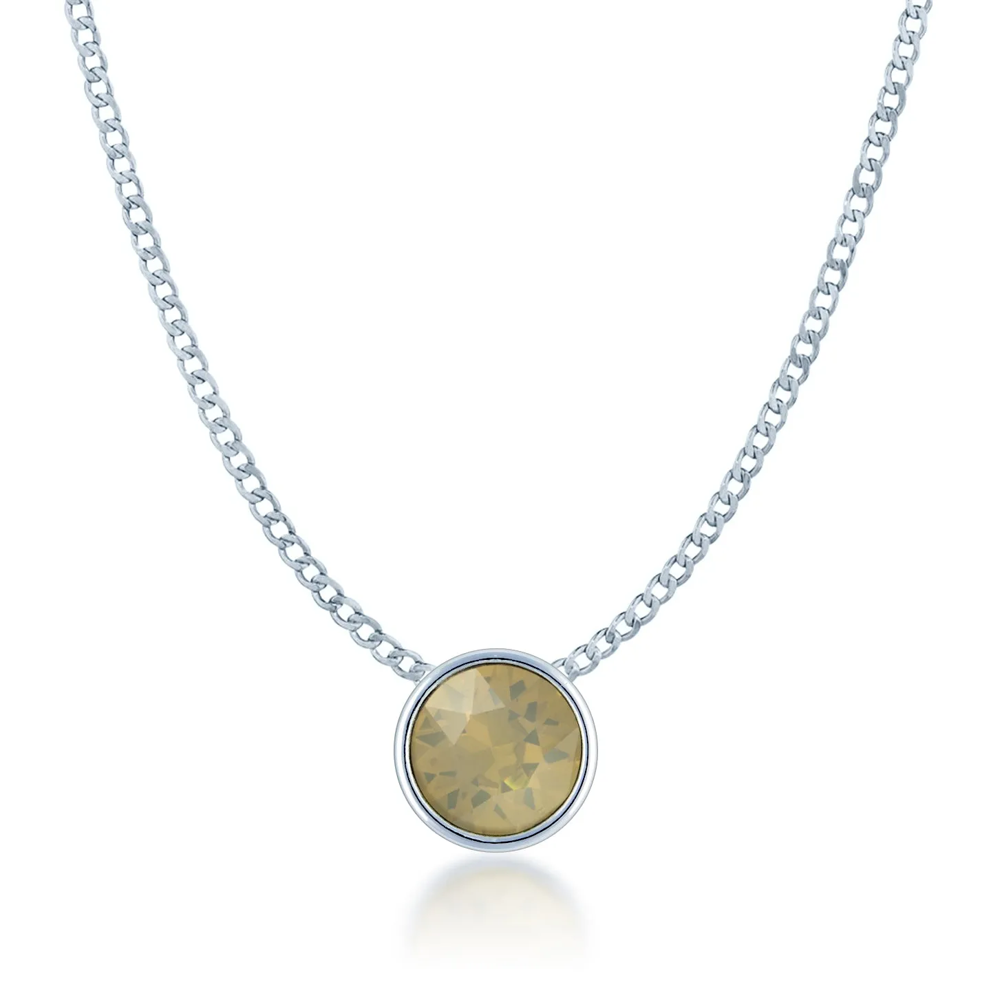 Harley Small Pendant Necklace with Beige Sand Round Opals from Swarovski Silver Toned Rhodium Plated