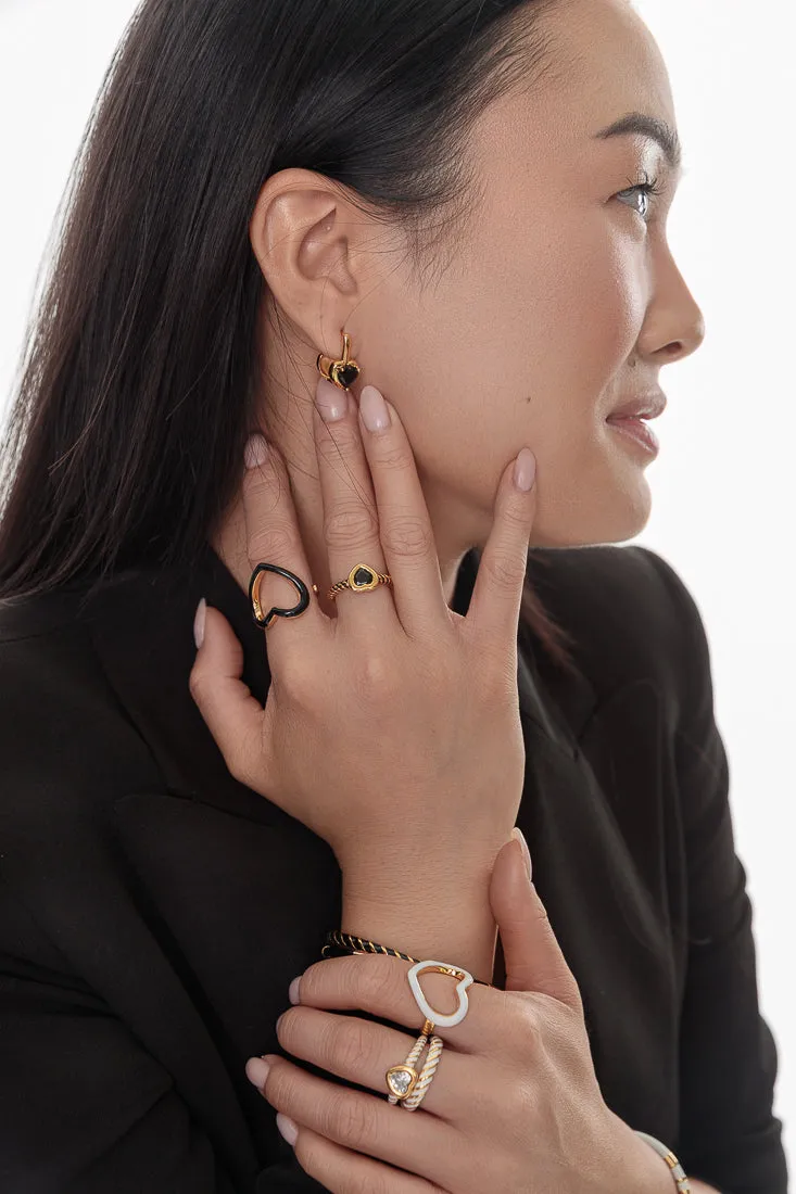 HEART ENAMEL SOLITAIRE RING SET