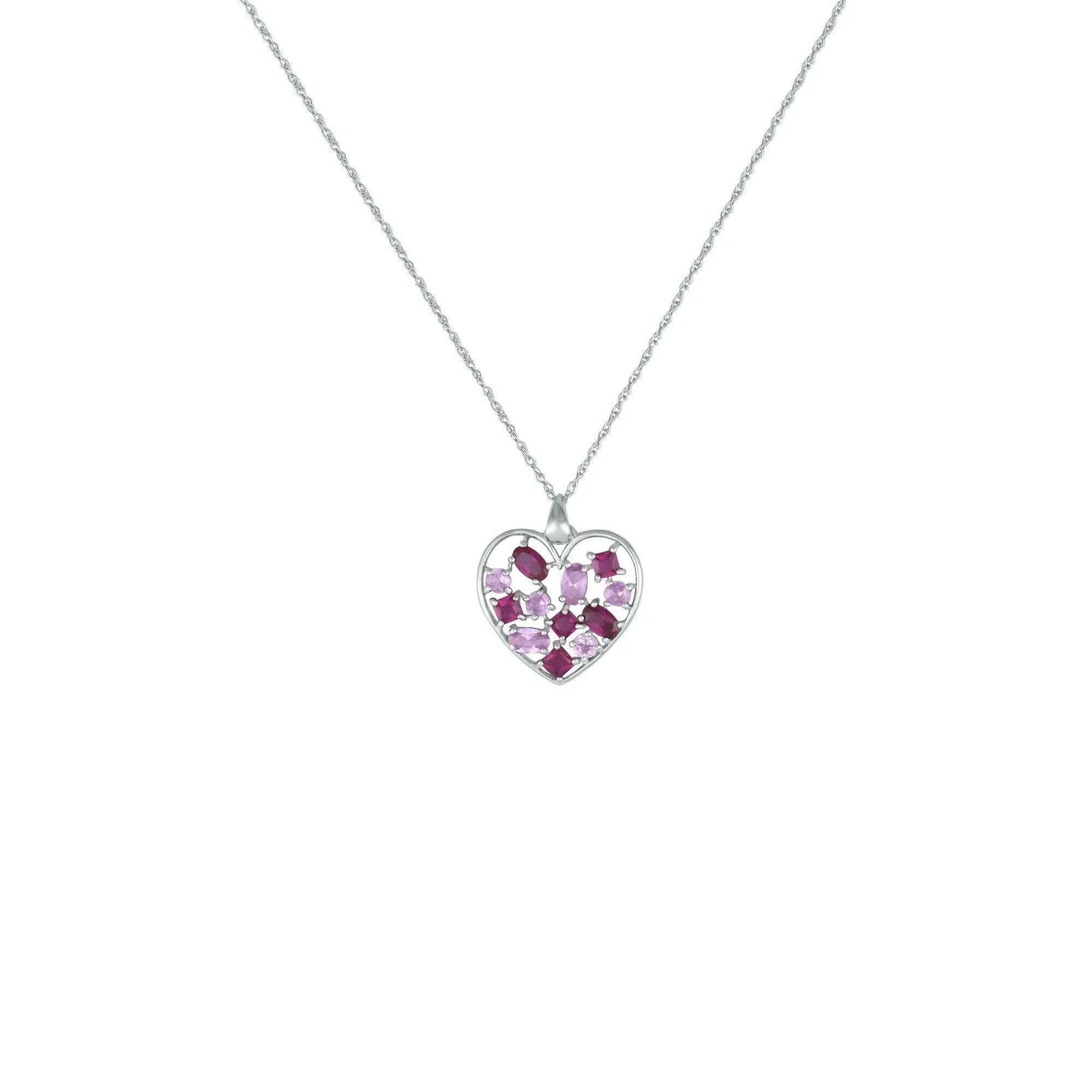 Heart Pendant - Created Ruby & Created Pink Sapphire Heart Necklace in Silver