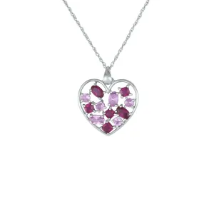 Heart Pendant - Created Ruby & Created Pink Sapphire Heart Necklace in Silver