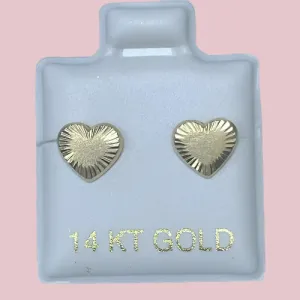 Heart Stud Earrings 14K Solid Yellow Gold With Safety Backing