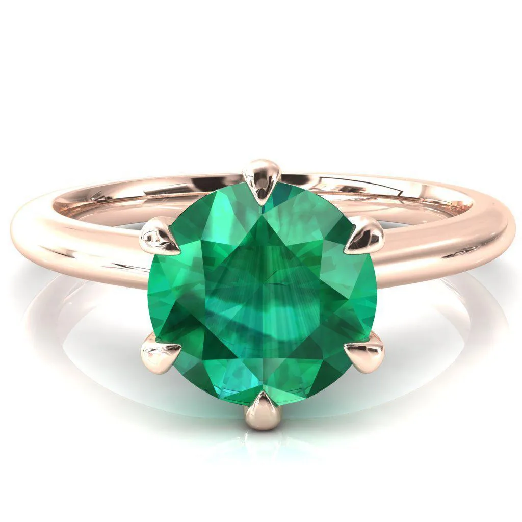 Hennie Round Emerald 6 Claw Prong High Shoulder Solitaire Ring