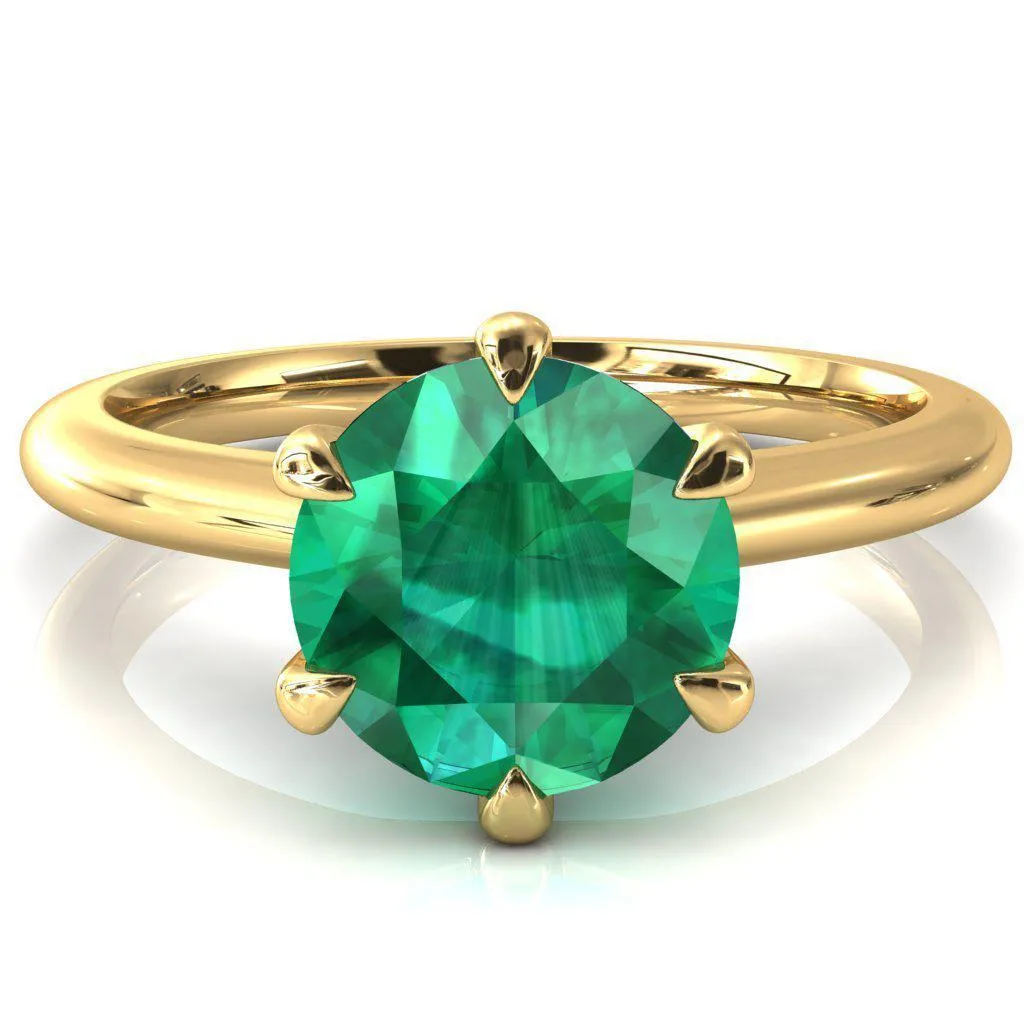 Hennie Round Emerald 6 Claw Prong High Shoulder Solitaire Ring