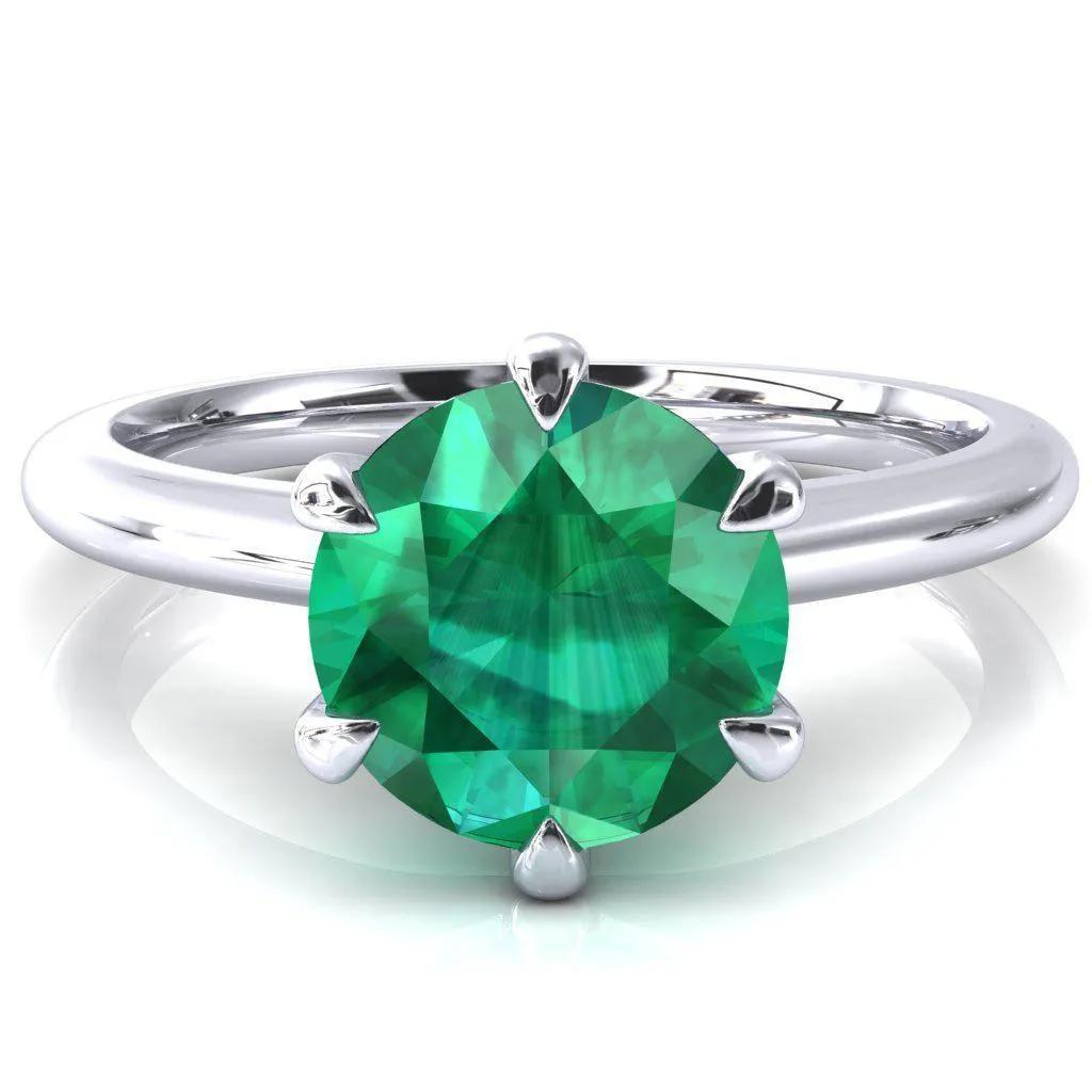 Hennie Round Emerald 6 Claw Prong High Shoulder Solitaire Ring