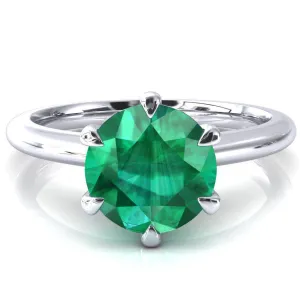 Hennie Round Emerald 6 Claw Prong High Shoulder Solitaire Ring