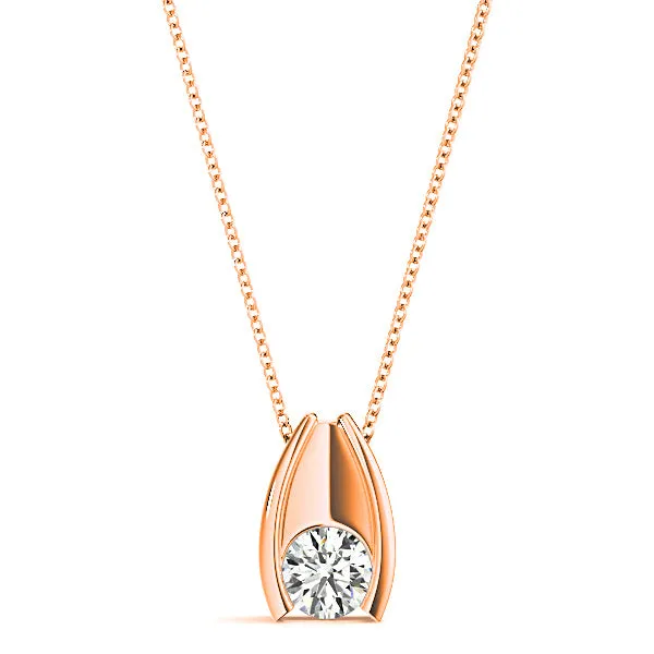 Hug Bezel Set Round Diamond Solitaire Necklace Pendant