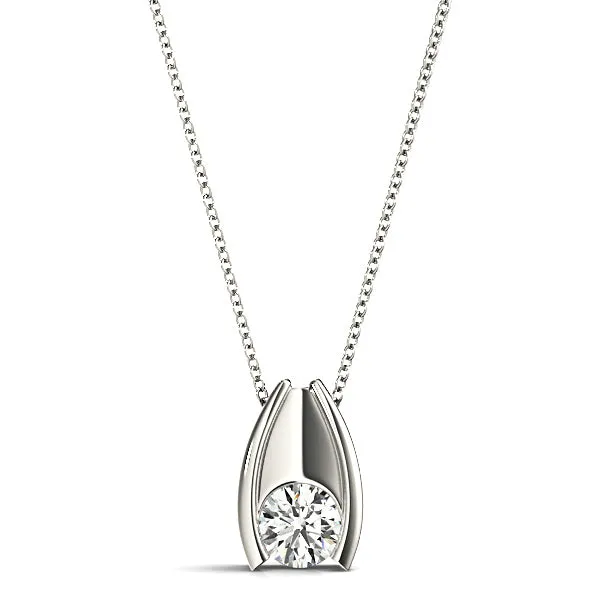 Hug Bezel Set Round Diamond Solitaire Necklace Pendant