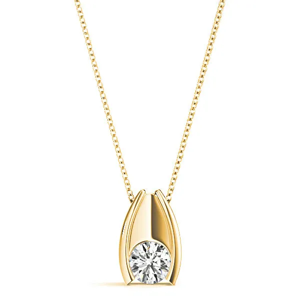 Hug Bezel Set Round Diamond Solitaire Necklace Pendant