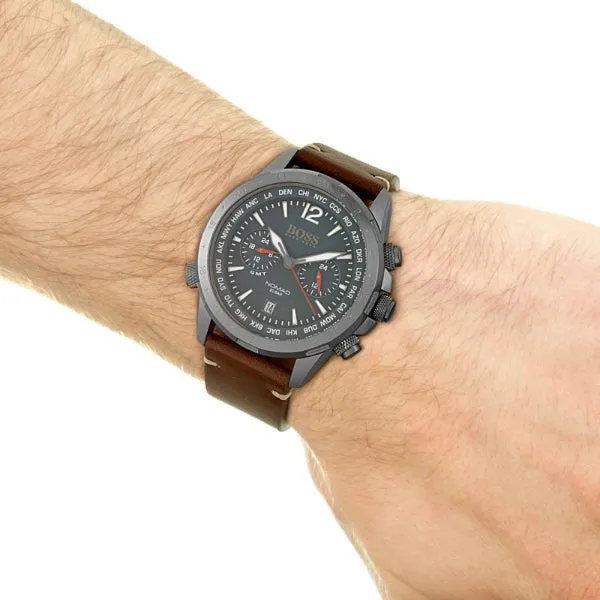 HUGO BOSS Nomad Brown Leather Strap Blue Dial Chronograph Quartz Watch for Gents - HUGO BOSS 1513773