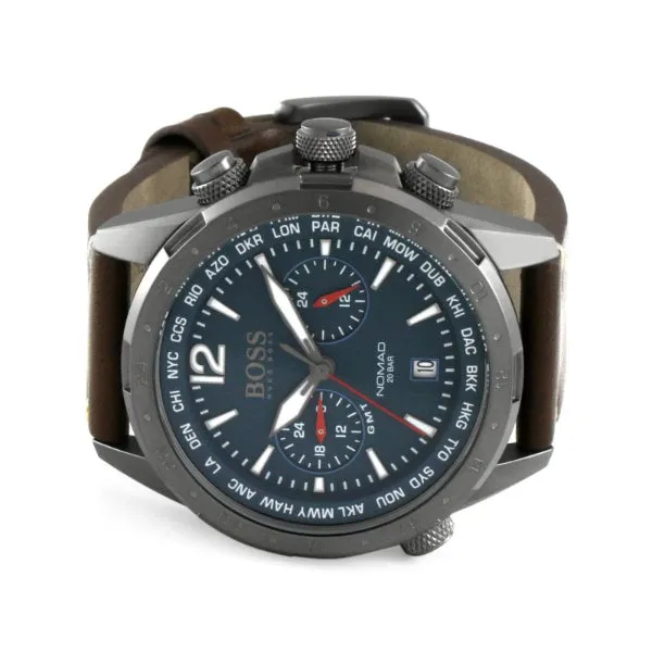 HUGO BOSS Nomad Brown Leather Strap Blue Dial Chronograph Quartz Watch for Gents - HUGO BOSS 1513773