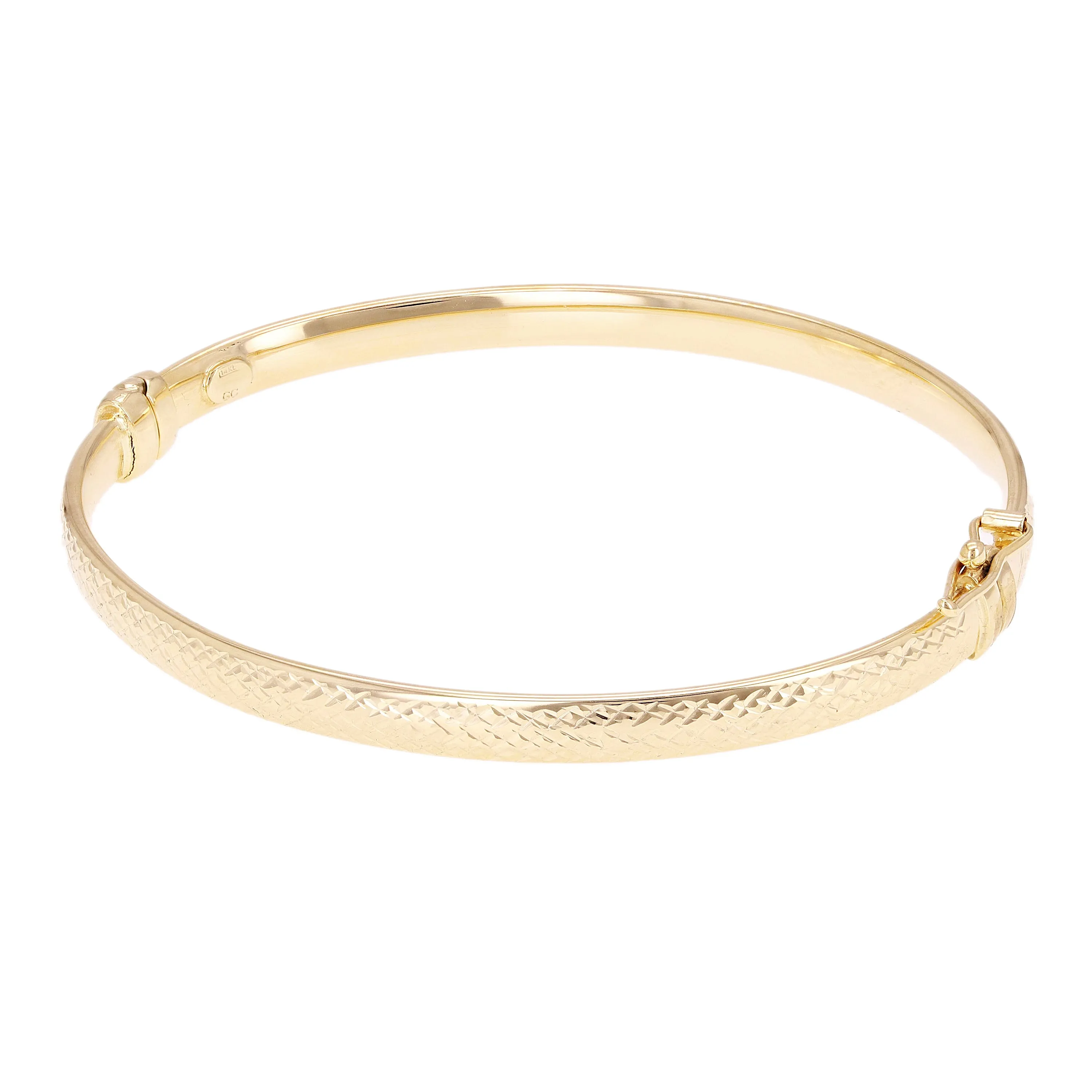 Italian 14k Yellow Gold Hollow Diamond Cut Bangle Bracelet  7" 4.6mm 4.3 grams