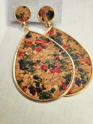 Ivory and Red Floral Teardrop Earrings