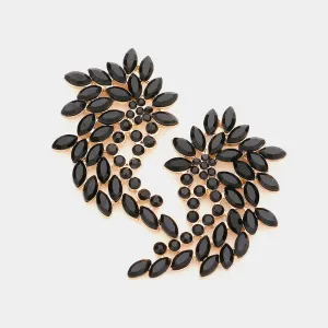 Jet Black Marquise and Round Stone Cluster Angel Wing Pageant Earrings | Prom Earrings |  590052